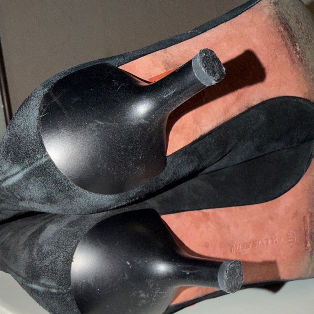 Miss Sixty Black Suede Mid-Calf Kitten Heel Boots - Picture 7 of 9